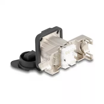 Delock D-tipa RJ45 panelī montējams ligzda Cat.6A STP ar LSA pieslēgumu un IP66 aizsargvāciņu