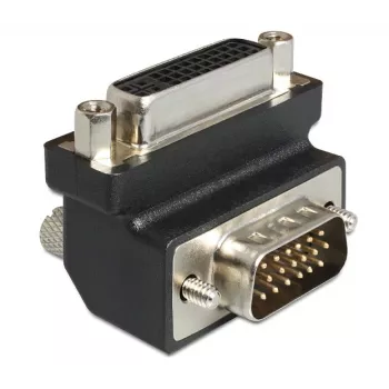 Delock DVI-I 24+5 kontakttapu sievišķais uz VGA 15 kontakttapu vīrišķais 90° leņķa adapteris – melns 65425