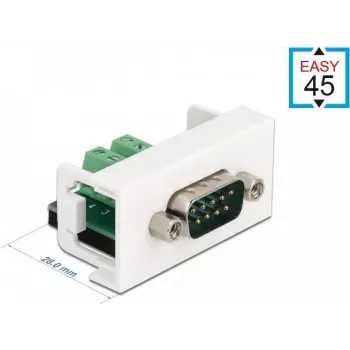 Delock Easy 45 uzspiežamais modulis D-Sub 9 kontaktu vīrišķais uz 10 kontaktu spaiļu bloku, balts RAL 9003 81351
