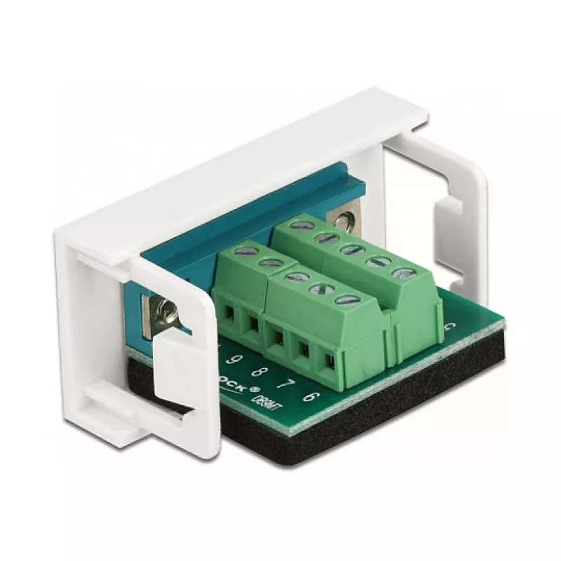 Delock Easy 45 uzspiežamais modulis D-Sub 9 kontaktu vīrišķais uz 10 kontaktu spaiļu bloku, balts RAL 9003 81351