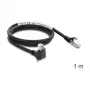 Delock GigE kameras kabelis RJ45 vīrišķais 90° leņķveida ar skrūvēm, 28 mm savienotāja garums uz RJ45 vīrišķo Cat.6 S/FTP 1 m melns