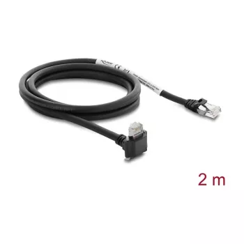 Delock GigE kameras kabelis RJ45 vīrišķais 90° leņķī ar skrūvēm uz RJ45 vīrišķo, Cat.6 S/FTP, 2m, melns