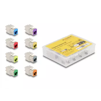 Delock Keystone modulis RJ-45 ligzda uz LSA ligzda STP CAT 6a, 8 gab. komplekts (pelēks, zils, dzeltens, sarkans, zaļš, oranžs, violets, neona dzeltens) 87896