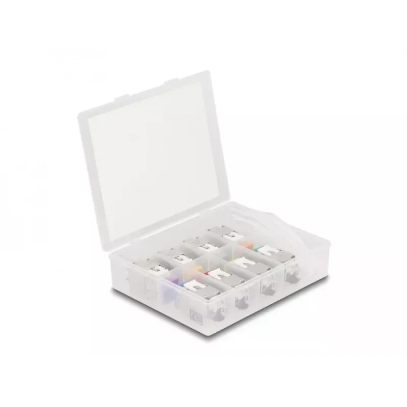 Delock Keystone modulis RJ-45 ligzda uz LSA ligzda STP CAT 6a, 8 gab. komplekts (pelēks, zils, dzeltens, sarkans, zaļš, oranžs, violets, neona dzeltens) 87896
