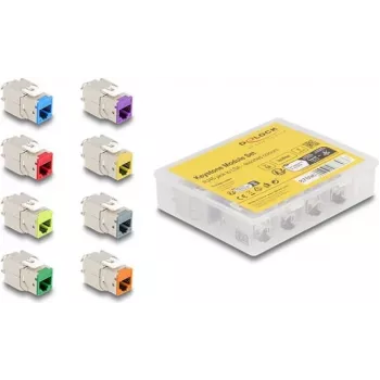 Delock Keystone modulis RJ-45 ligzda uz LSA ligzda STP CAT 6a, 8 gab. komplekts (pelēks, zils, dzeltens, sarkans, zaļš, oranžs, violets, neona dzeltens) 87896