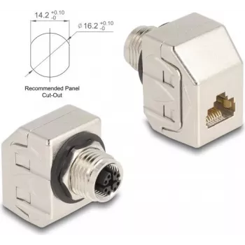 Delock M12 adapteris X-kodēts 8 kontaktu sievišķais uz RJ45 sievišķais Cat.6A STP metāls 60685