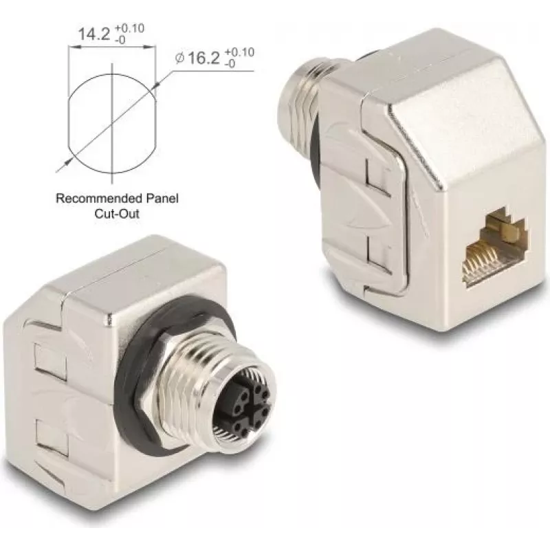 Delock M12 adapteris X-kodēts 8 kontaktu sievišķais uz RJ45 sievišķais Cat.6A STP metāls 60685