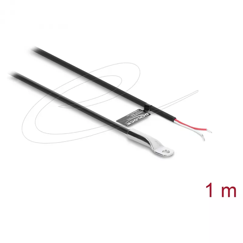 Delock M4 NTC termistora temperatūras sensors ar 2 atvērtiem galiem, 10 kOhm, B25/85 3977K, 1 m, PVC, melns