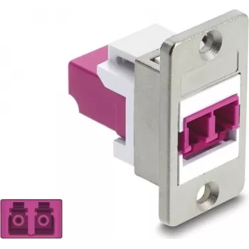 Delock Panel Mount LC Duplex savienotājs, Multimode OM4, sudraba korpuss, violeti savienotāji 91100