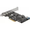 Delock PCI Express x4 kartīte ar 4 x USB Type-C + 1 x USB Type-A - SuperSpeed USB 10 Gbps - Low Profile formas faktors, USB kontrolieris