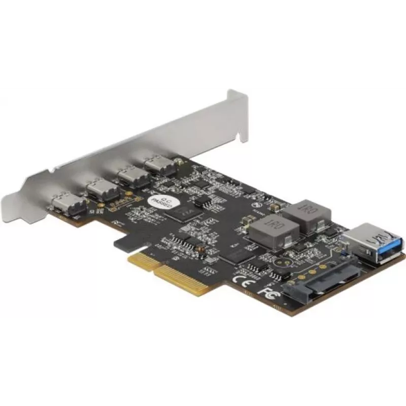 Delock PCI Express x4 kartīte ar 4 x USB Type-C + 1 x USB Type-A - SuperSpeed USB 10 Gbps - Low Profile formas faktors, USB kontrolieris