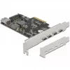 Delock PCI Express x4 kartīte ar 4 x USB Type-C + 1 x USB Type-A - SuperSpeed USB 10 Gbps - Low Profile formas faktors, USB kontrolieris