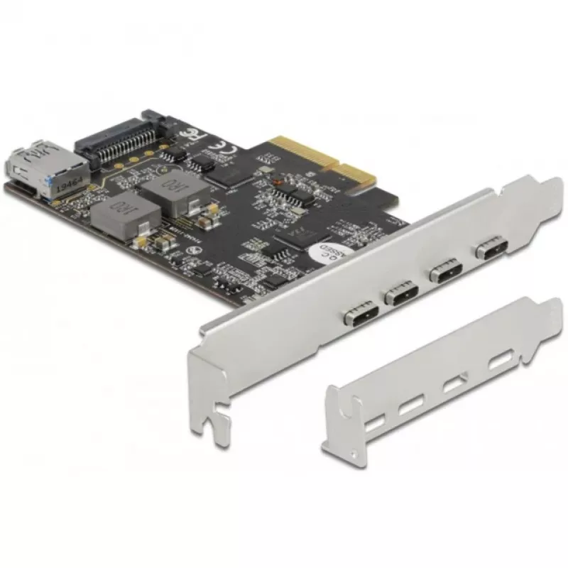 Delock PCI Express x4 kartīte ar 4 x USB Type-C + 1 x USB Type-A - SuperSpeed USB 10 Gbps - Low Profile formas faktors, USB kontrolieris