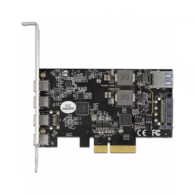 Delock PCI Express x4 kartīte ar 4 x USB Type-C + 1 x USB Type-A - SuperSpeed USB 10 Gbps - Low Profile formas faktors, USB kontrolieris