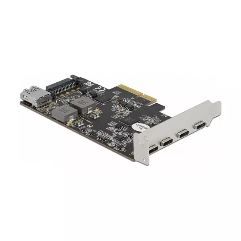 Delock PCI Express x4 kartīte ar 4 x USB Type-C + 1 x USB Type-A - SuperSpeed USB 10 Gbps - Low Profile formas faktors, USB kontrolieris