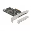 Delock PCI Express x4 kartīte ar 4 x USB Type-C + 1 x USB Type-A - SuperSpeed USB 10 Gbps - Low Profile formas faktors, USB kontrolieris