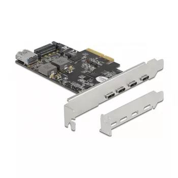 Delock PCI Express x4 kartīte ar 4 x USB Type-C + 1 x USB Type-A - SuperSpeed USB 10 Gbps - Low Profile formas faktors, USB kontrolieris
