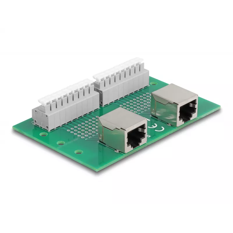 Delock RJ45 2 x sieviešu savienotājs uz 2 x spaiļu bloku ar spiedpogu DIN sliedei (66994)