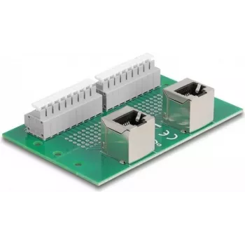Delock RJ45 2 x Female to 2 x Terminal Block ar Push Button DIN sliedei, leņķveida (66995)