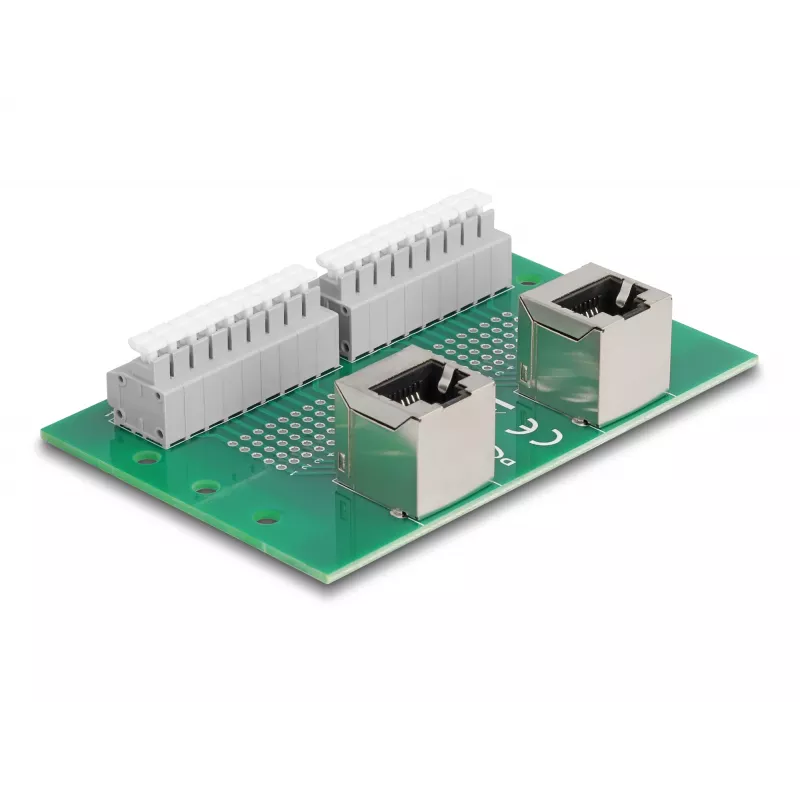 Delock RJ45 2 x Female to 2 x Terminal Block ar Push Button DIN sliedei, leņķveida (66995)