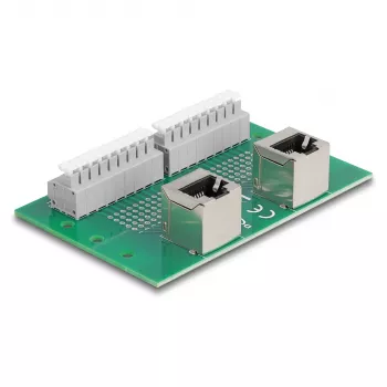Delock RJ45 2 x Female to 2 x Terminal Block ar Push Button DIN sliedei, leņķveida (66995)