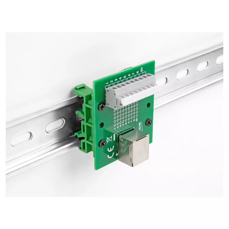 Delock RJ45 ligzda uz spaiļu bloku ar spiedpogu DIN sliedei 66992