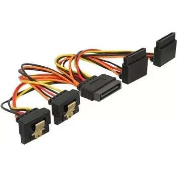 DeLOCK SATA barošanas sadalītāja kabelis 15cm 1x SATA 15-pin Male uz 2x SATA 15-pin Female ar fiksatoru/metāla klipsi 3.3V/5V/12V melns/dzeltens/sarkans/oranžs 60153