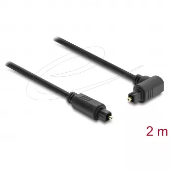 Delock TOSLINK kabelis, 90° leņķa savienotājs uz taisnu savienotāju, 4 mm diametrs, 2 m, melns