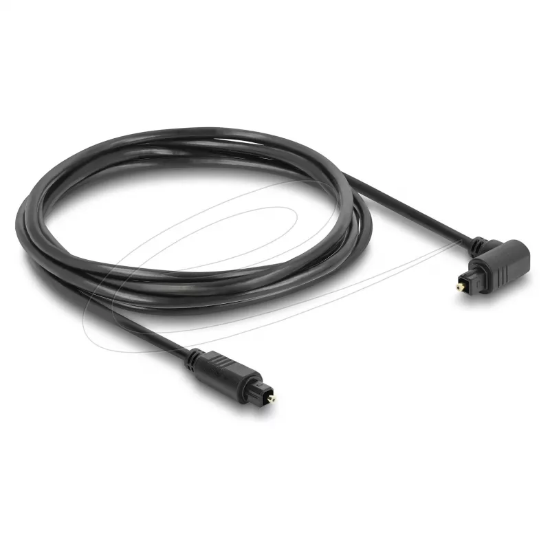 Delock TOSLINK digitālais optiskais audio kabelis, 90° leņķī uz taisnu, 1.5 m, 4 mm, melns