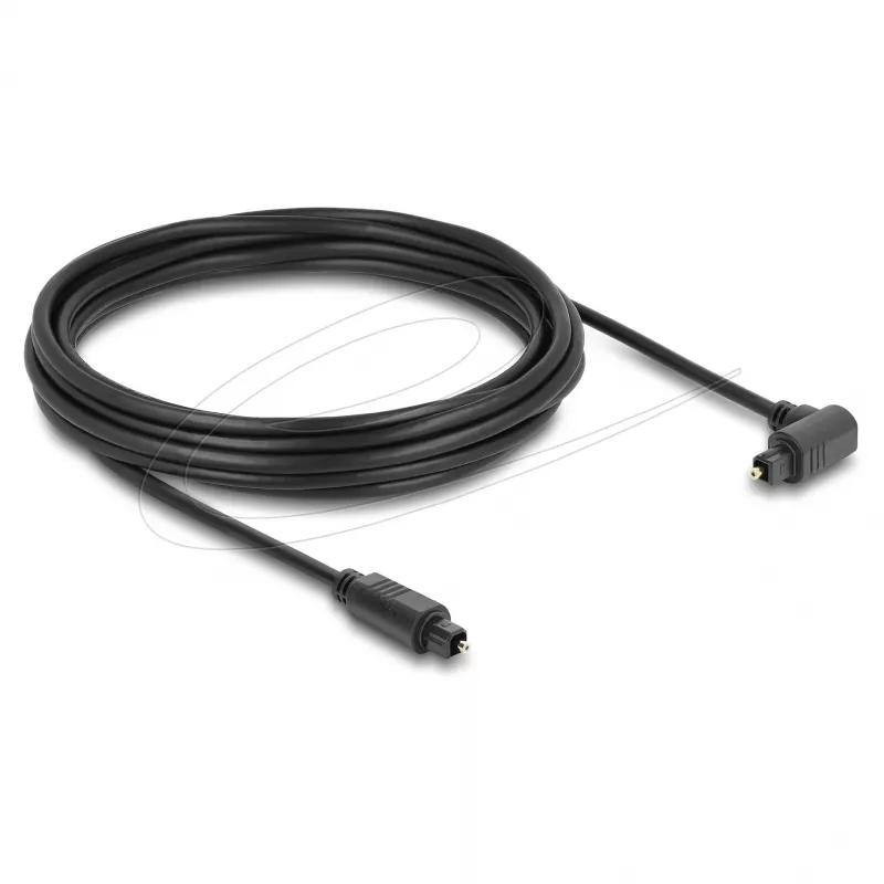 Delock TOSLINK optiskais audio kabelis 5m, 90° leņķa savienotāji, 4mm, melns