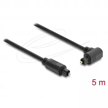 Delock TOSLINK optiskais audio kabelis 5m, 90° leņķa savienotāji, 4mm, melns