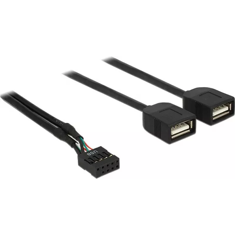 Delock USB 2.0 kontaktu savienotāja uz 2 x Type-A ligzdu adaptera kabelis 40 cm 83823