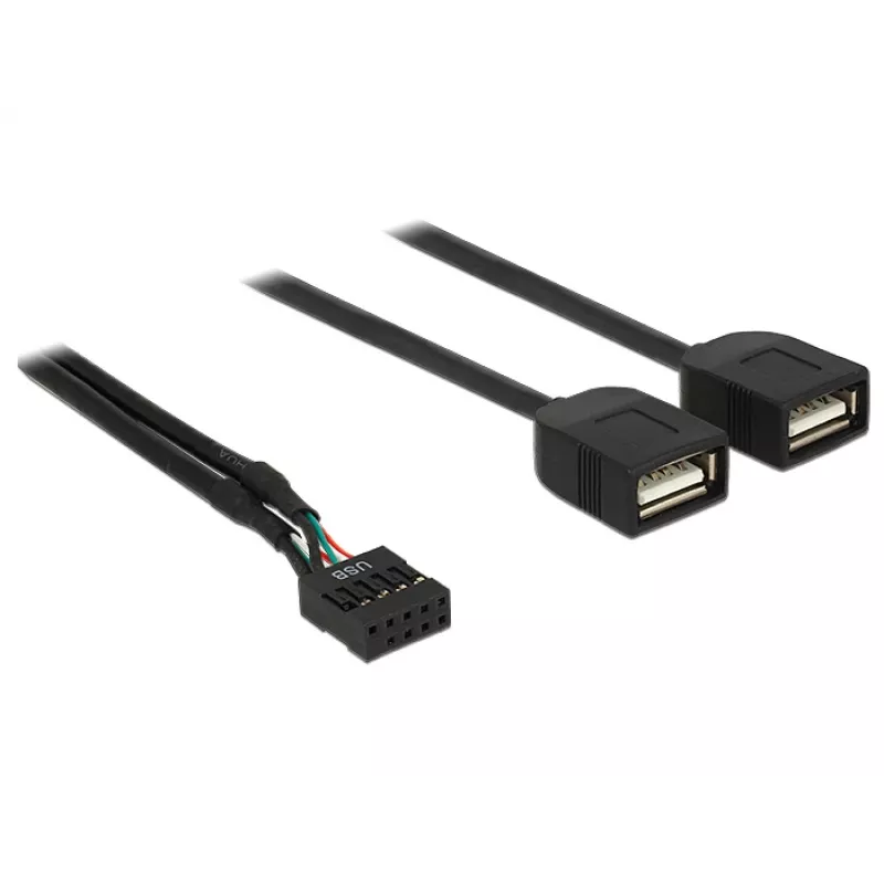 Delock USB 2.0 kontaktu savienotāja uz 2 x Type-A ligzdu adaptera kabelis 40 cm 83823