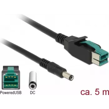 Delock USB PlusPower uz DC barošanas kabelis 5,5 x 2,1 mm vīrišķais uz vīrišķo 12 V 5 A 5 m melns
