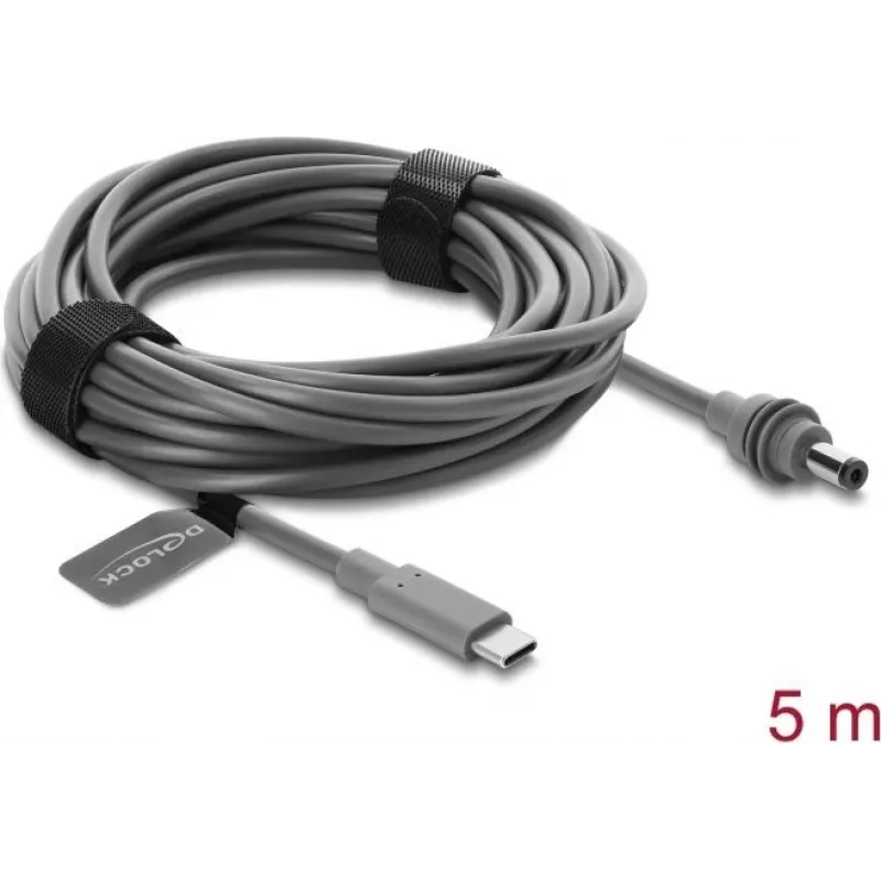 Delock USB Type-C uz DC 5,5 x 2,1 mm strāvas kabelis Starlink Mini, 5 m, pelēks (91822)