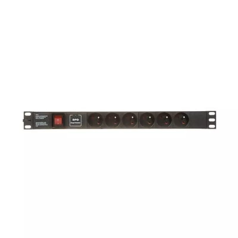 DELTA PD-6/R-SPD-1L Pagarinātājs ar pārsprieguma aizsardzību, 6 E tipa kontaktligzdas, 230V/10A, 1.5m kabelis, melns