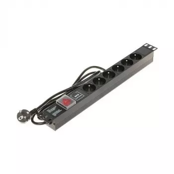 DELTA PD-6/R-SPD-1L Pagarinātājs ar pārsprieguma aizsardzību, 6 E tipa kontaktligzdas, 230V/10A, 1.5m kabelis, melns