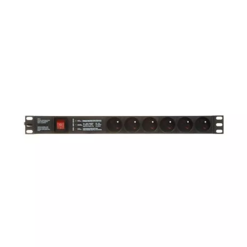 DELTA PD-6/R-SPD-3L 6 kontaktligzdu pārsprieguma aizsardzības pagarinātājs ar 2 polu slēdzi, 1.5m kabelis, E tipa kontaktligzdas, 2300W, melns