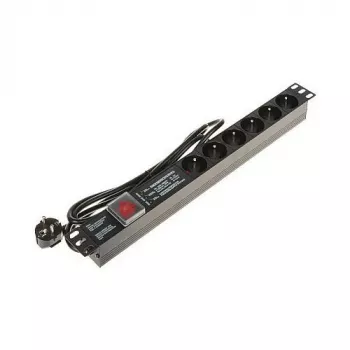 DELTA PD-6/R-SPD-3L 6 kontaktligzdu pārsprieguma aizsardzības pagarinātājs ar 2 polu slēdzi, 1.5m kabelis, E tipa kontaktligzdas, 2300W, melns