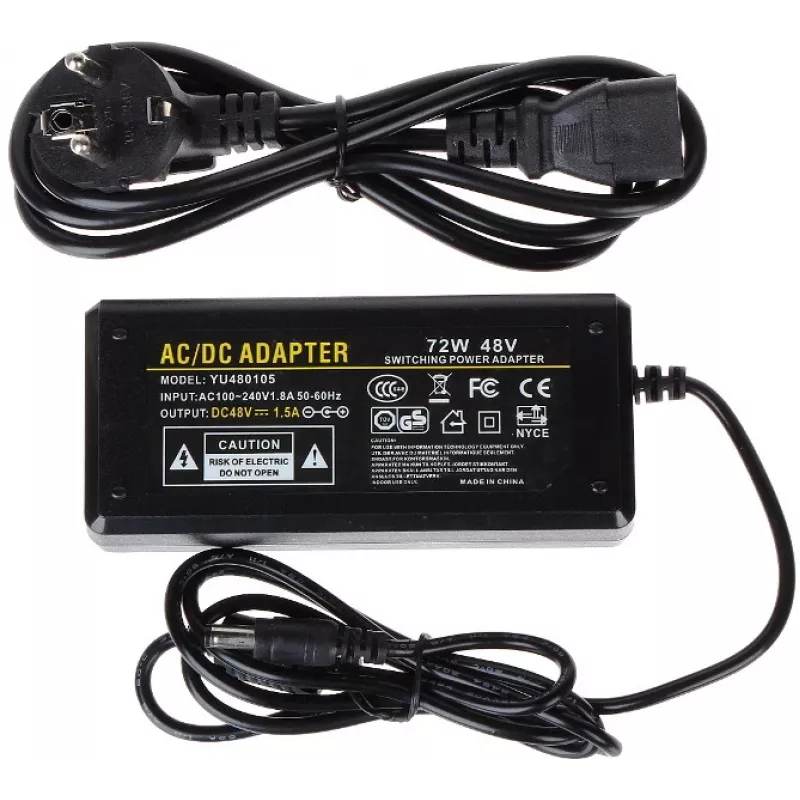 DELTA komutācijas barošanas avots 48V 1.5A 72W ar 5.5mm x 2.1mm DC spraudni
