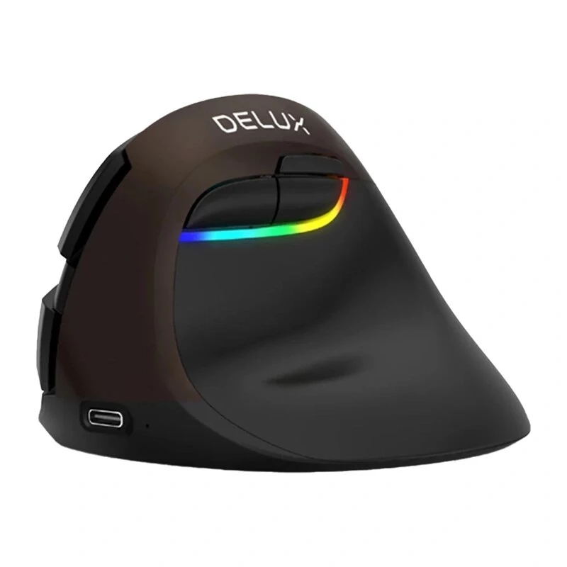 Delux M618 Mini Gold ergonomiskā pele - 2.4G / Bluetooth 5.0 / USB-C, 4000 DPI, labās rokas vertikālā