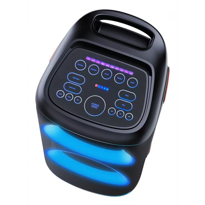 Denver BPS-470 Bluetooth Party Speaker ar Karaoke, 2000W PMPO, 20W RMS, LED gaismas, FM radio, TWS, Mikrofons iekļauts, Melns