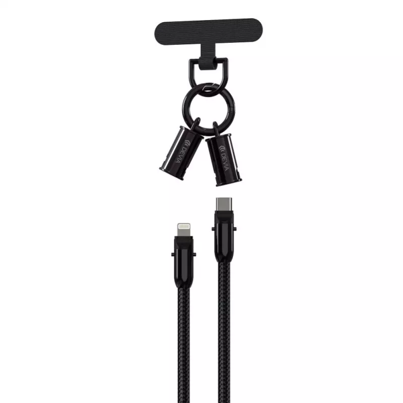 Devia 2-in-1 USB-C uz Lightning kabelis ar siksniņu 1.2m 27W Melns