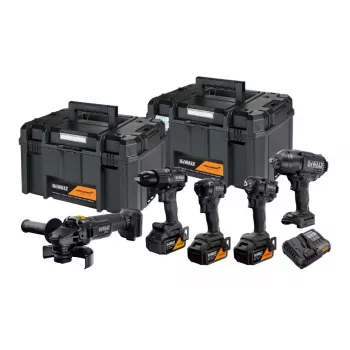 DEWALT 18V XR Bezvadu Kombinētais Komplekts: Triecienurbjmašīna, Triecienskrūvgriezis, Leņķa Slīpmašīna, Ripzāģis, Darba Lampa, 3x5.0Ah Akumulatori