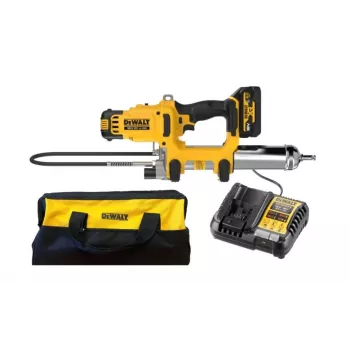 DEWALT DCGG581P1G 18V XR Bezvadu smērvielas pistoles komplekts 2-ātrumu 1x5.0Ah Akumulators Lādētājs Soma