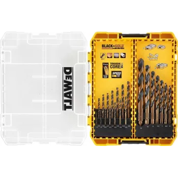 DEWALT DT70755-QZ HSS-G metāla urbju komplekts, 10 gabali, 1/4 collu sešstūra kāts, 135° sadalītais uzgalis, DIN 338, TSTAK Tough Case