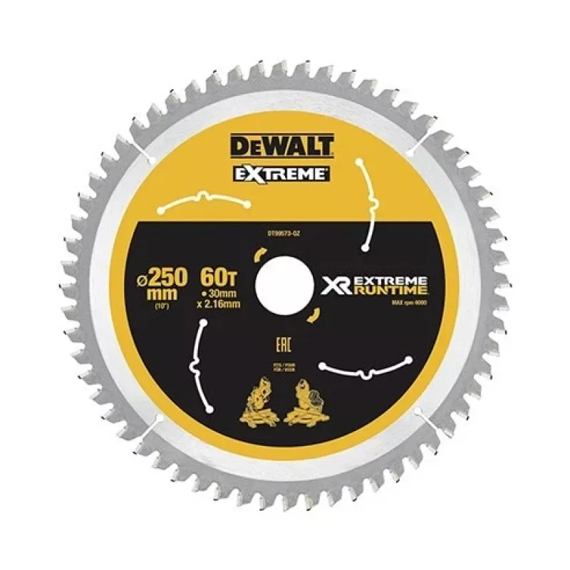 DEWALT DT99573 Ripzāģa asmens 250 mm 60 zobi TCT Smalkai griešanai Kokam, Saplāksnim, MDF, Skaidu plātnēm