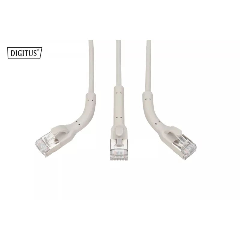 DIGITUS CAT 6A F/FTP leņķveida RJ-45 komutācijas kabelis, varš, 0,3 m, pelēks, 10 gab. iepakojumā