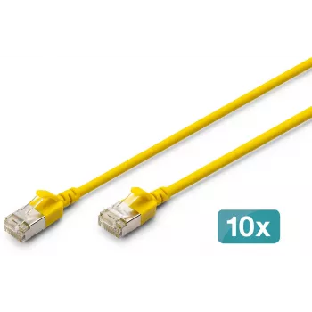 DIGITUS CAT 6A F-FTP plāns ielāpu kabelis, 1 m, dzeltens, 10 gab., LSZH, 10 Gbps, 500 MHz