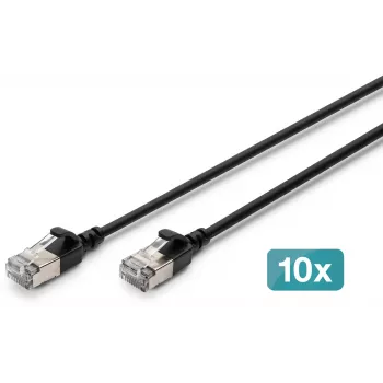 DIGITUS CAT 6A F-FTP Plāns Ielāpu Kabelis, 2 m, Melns, 10-Paka